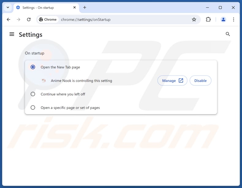 Removing srcingan.com from Google Chrome homepage
