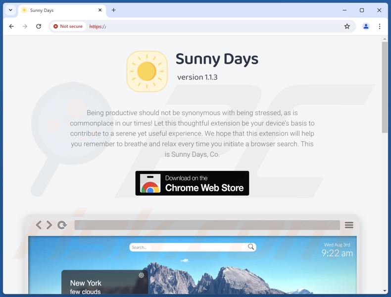 Website used to promote Sunny Days browser hijacker
