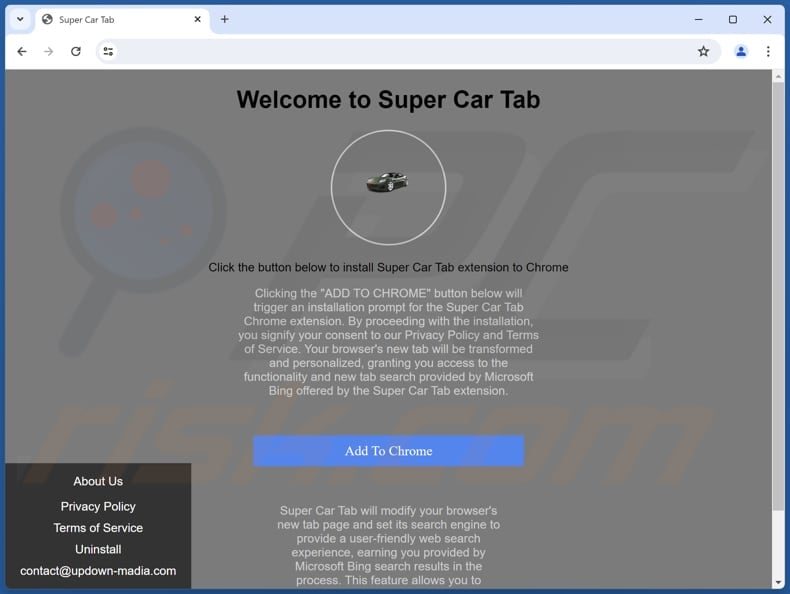 Website used to promote SuperCar New Tab browser hijacker