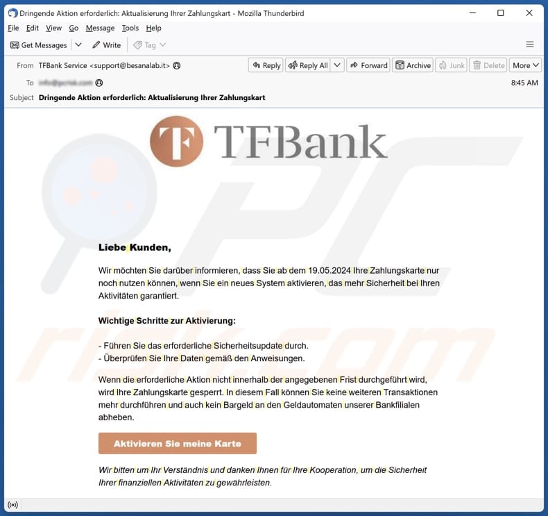 TFBank email spam campaign