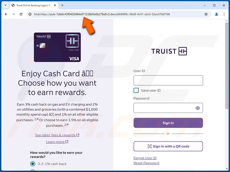 Fake TRUIST bank website promoted via phishing spam email