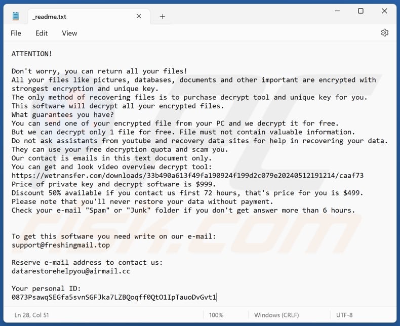 Veza ransomware text file (_readme.txt)