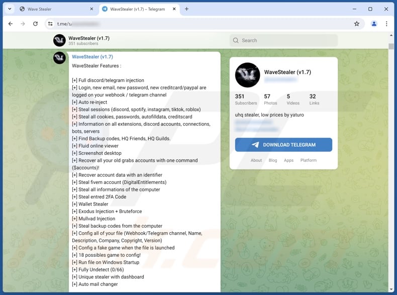 WaveStealer malware promoted on Telegram