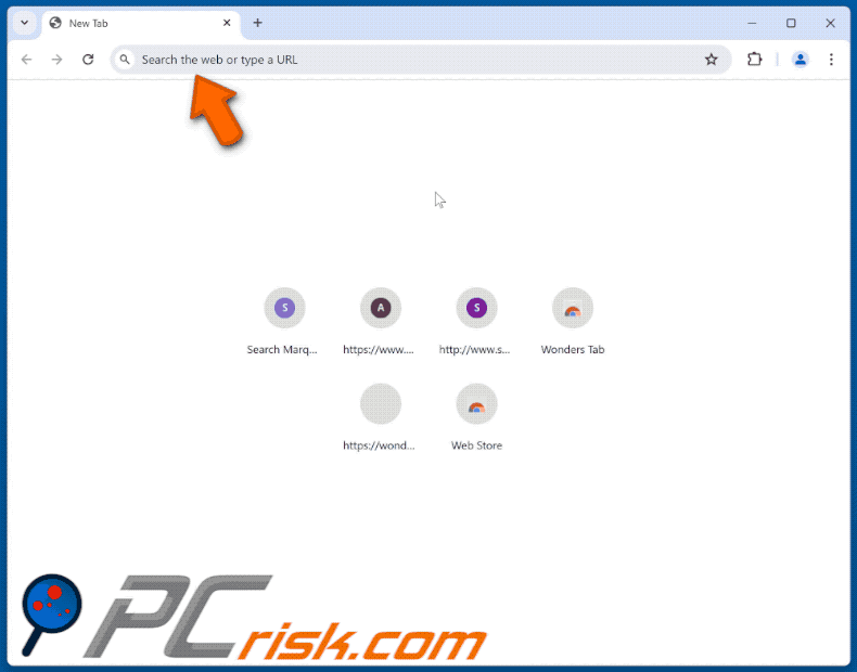 Wonders Tab browser hijacker redirecting to Yahoo (GIF)