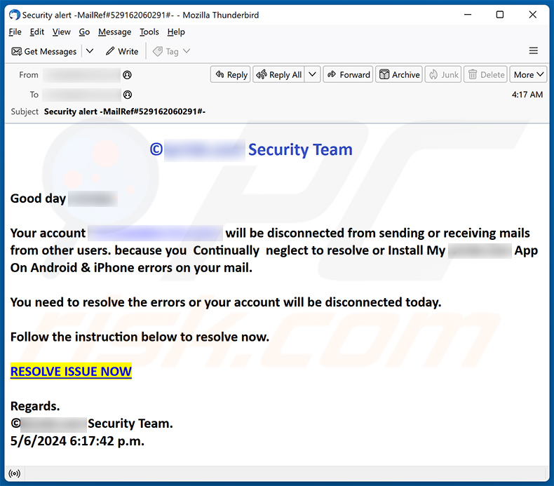 Your Email Account Will Be Disconnected scam (2024-05-07)