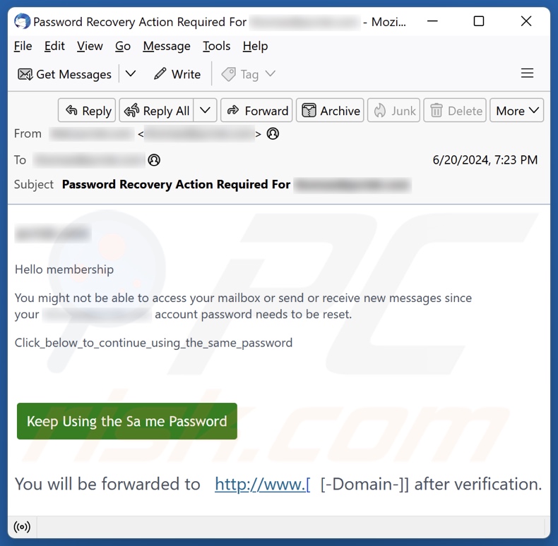 Account Password Needs To Be Reset email spam campaign