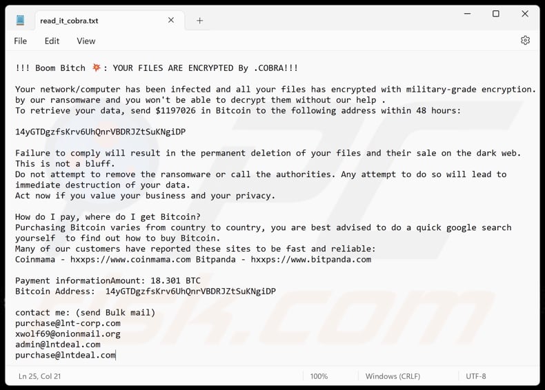 COBRA ransomware ransom note (read_it_cobra.txt)