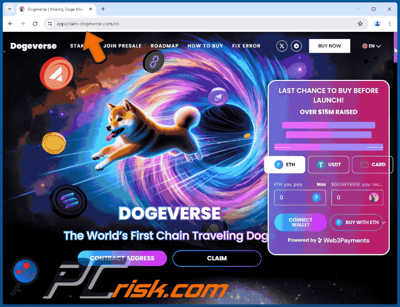 Appearance of DOGEVERSE Pre-launch scam (GIF)