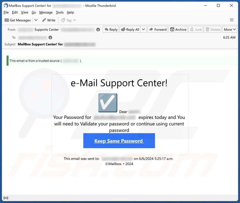 e-Mail Support Center email spam campaign