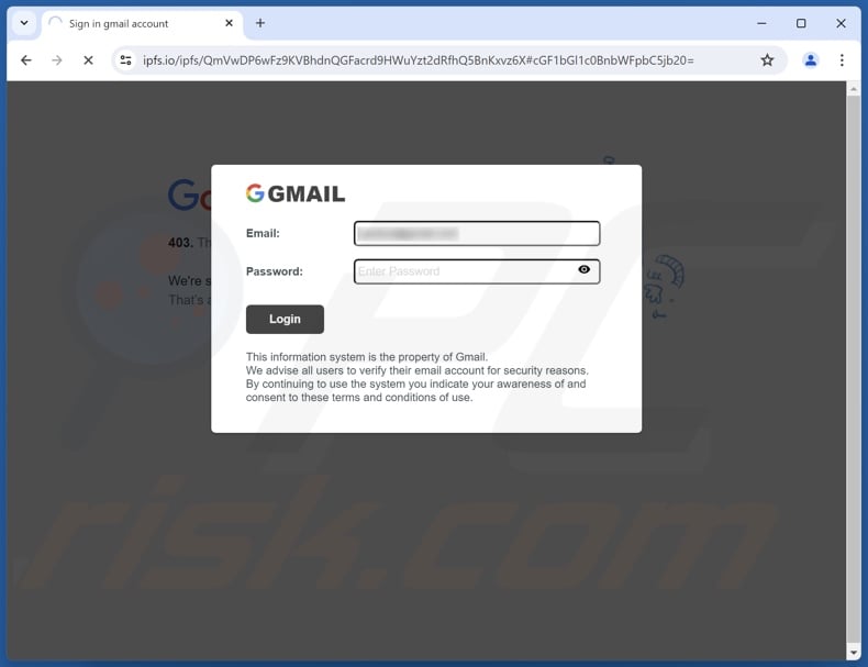 e-Mail Support Center scam email promoted phishing site
