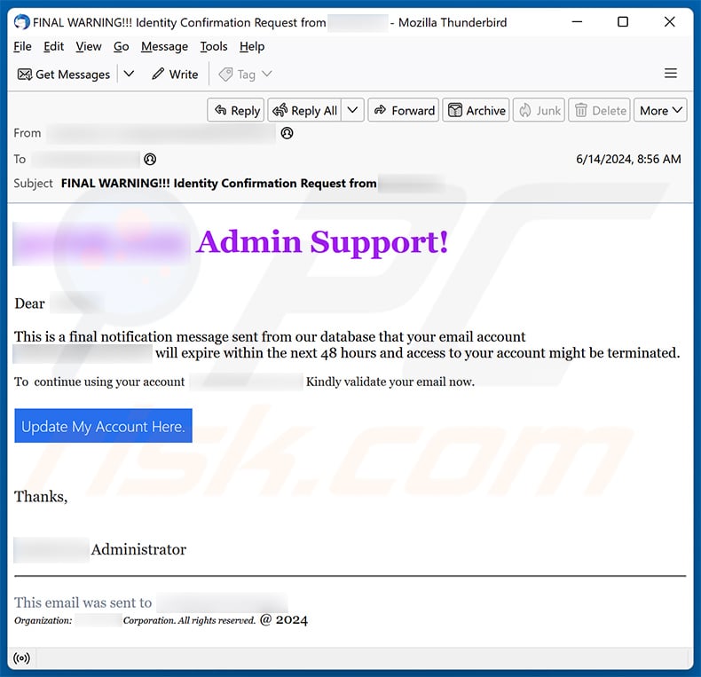 Email Account Will Expire scam (2024-06-19)