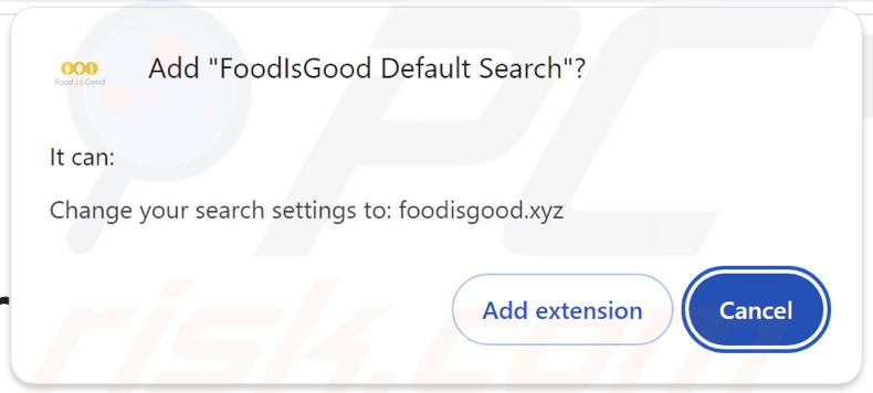 FoodIsGood Default Search browser hijacker asking for permissions