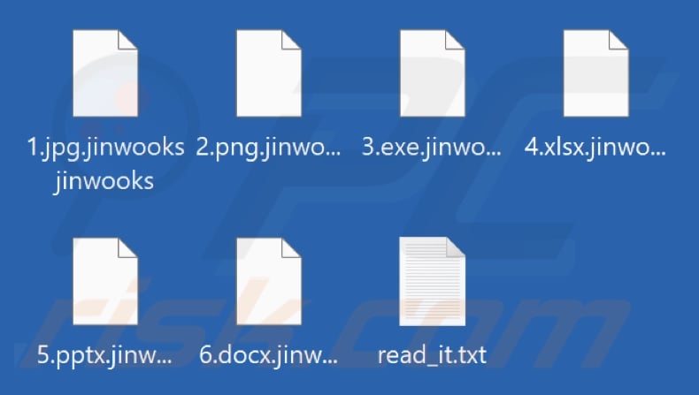 Files encrypted by Jinwooks ransomware (.jinwooksjinwooks extension)