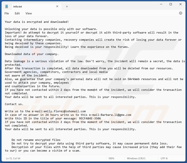 Lexus ransomware text file (info.txt)