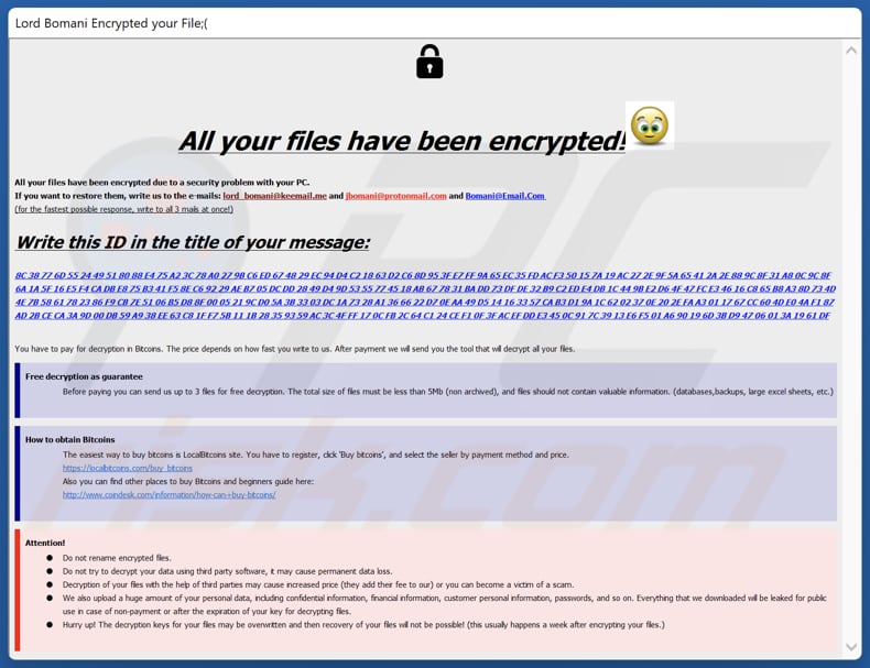 Lord Bomani ransomware ransom note (Read Me!.hTa)