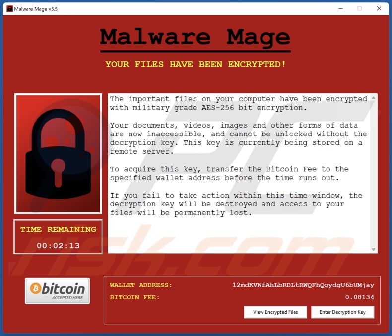 Malware Mage ransomware ransom note (pop-up)