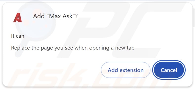 Max Ask browser hijacker asking for permissions