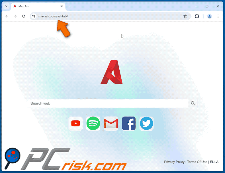 Max Ask browser hijacker redirecting to maxask.com (GIF)