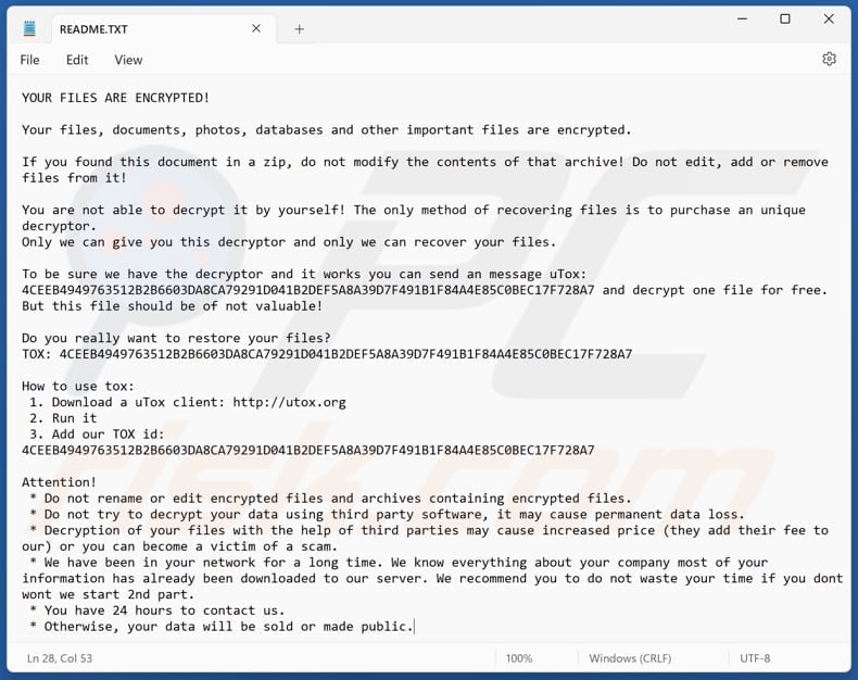 Orbit ransomware text file (README.TXT)