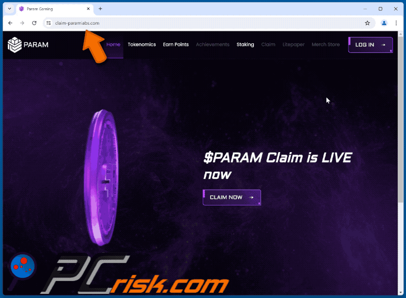 Appearance of $PARAM Claim Live scam (GIF)