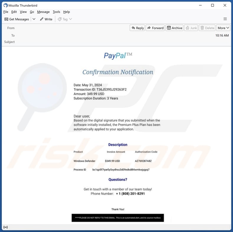 PayPal Confirmation Notification email spam campaign