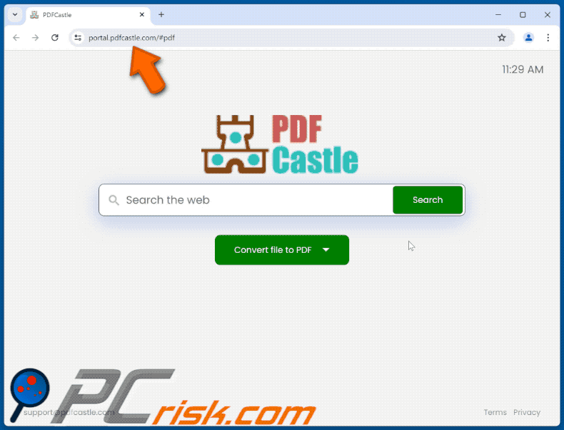 Appearance of portal.pdfcastle.com redirecting to nearbyme.io (GIF)