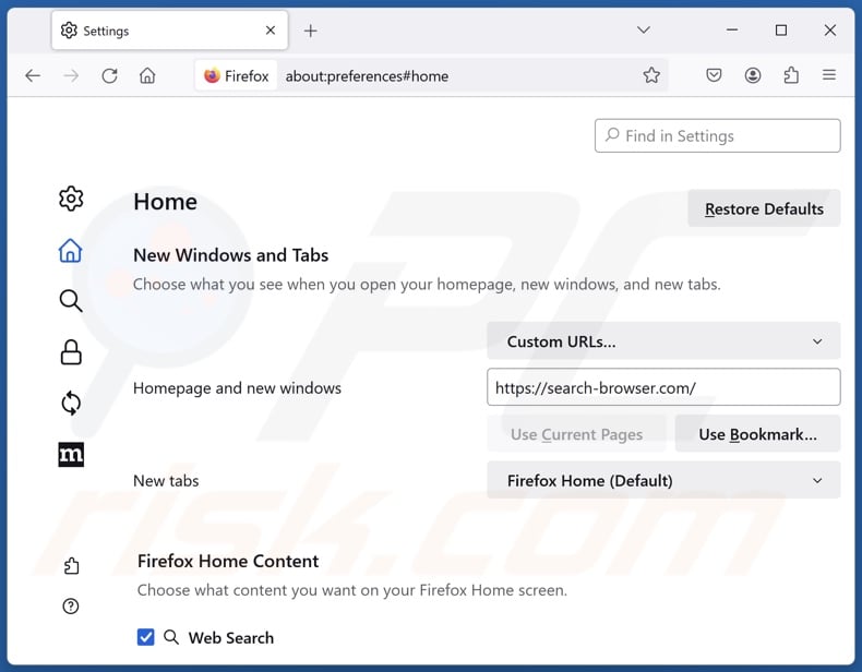 Removing search-browser.com from Mozilla Firefox homepage