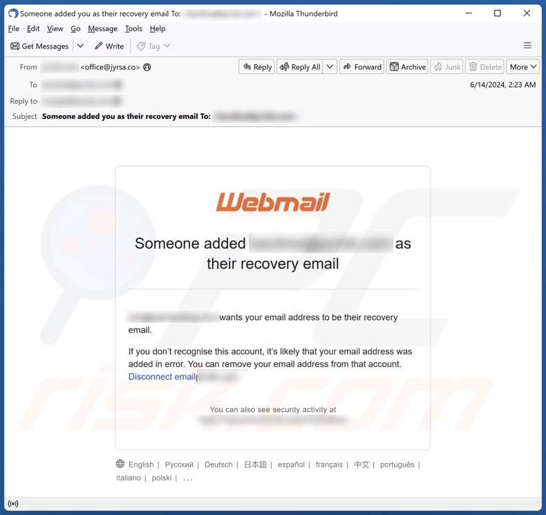 Someone Added You As Their Recovery email spam campaign