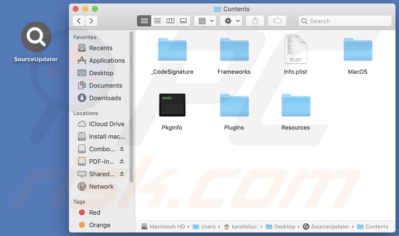 SourceUpdater adware installation folder