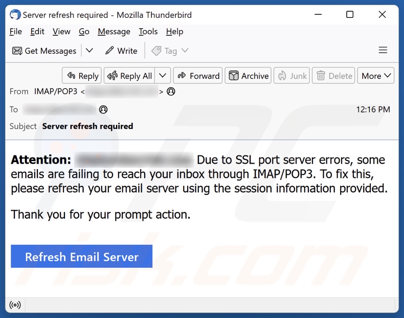 SSL Port Server Errors email spam campaign