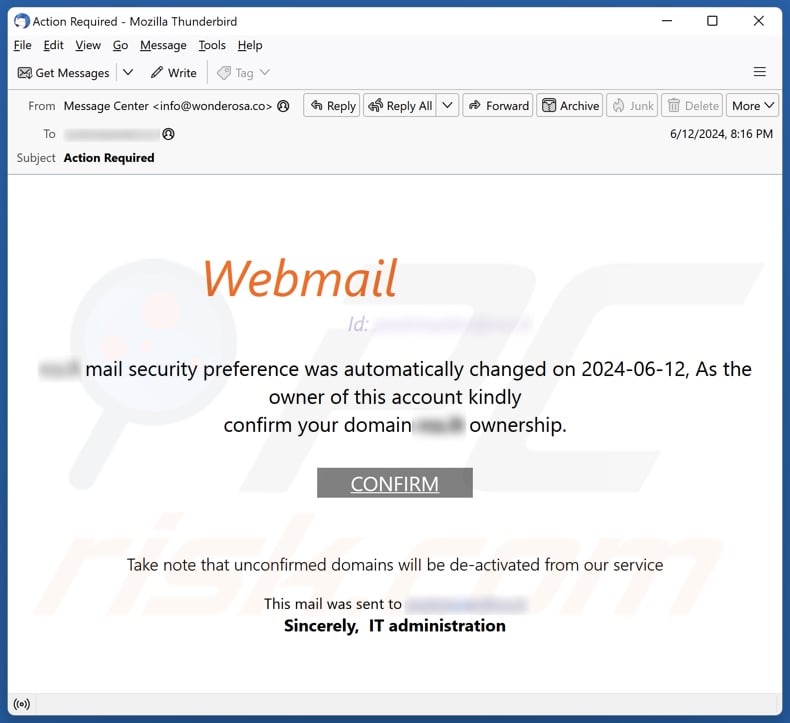 Webmail - Confirm Domain Ownership email spam campaign