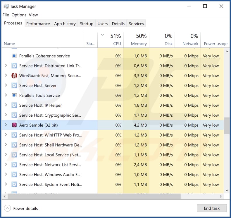 AERO Sample unwanted application running in Task Manager