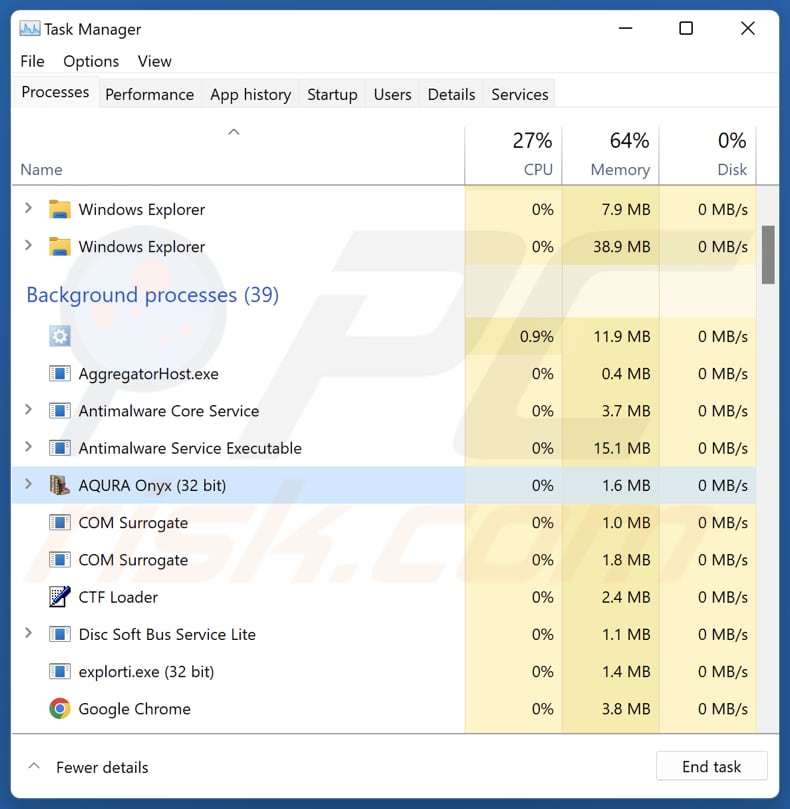 AQURA Onyx unwanted application running in Task Manager