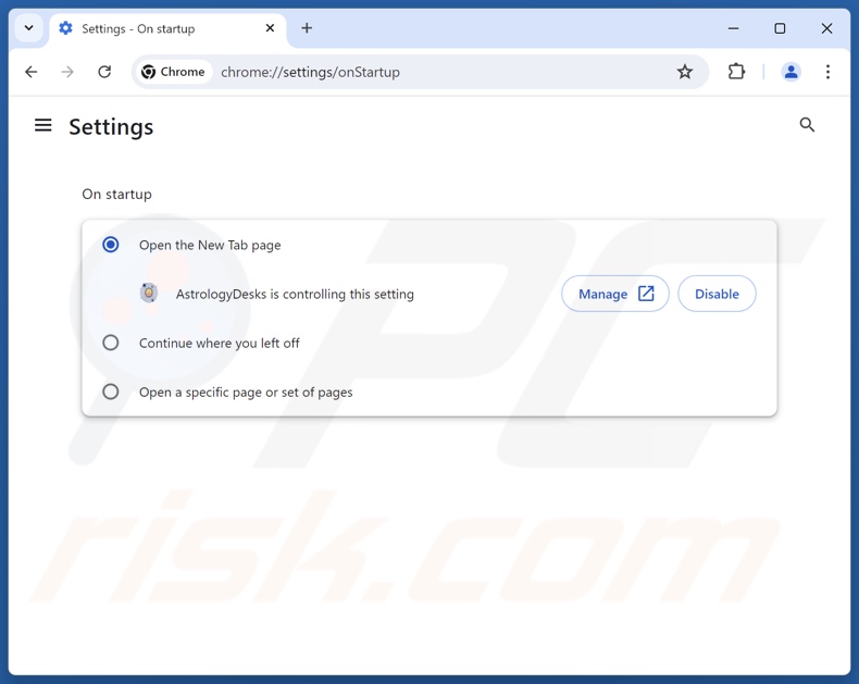 Removing astrologydesks.com from Google Chrome homepage