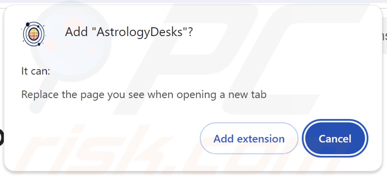 AstrologyDesks browser hijacker asking for permissions