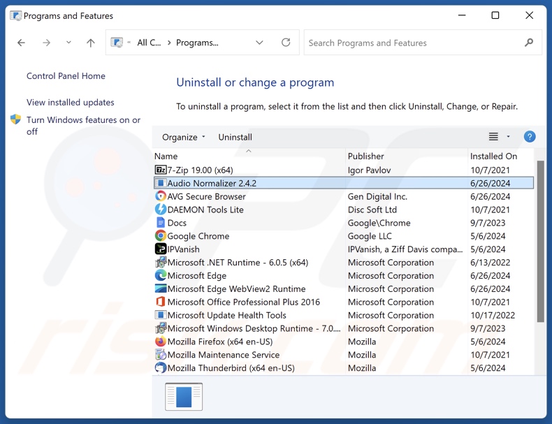 Audio Normalizer uninstall via Control Panel