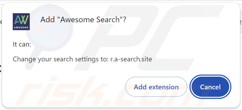 Awesome Search browser hijacker asking for permissions