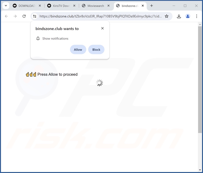 bindszone[.]club pop-up redirects