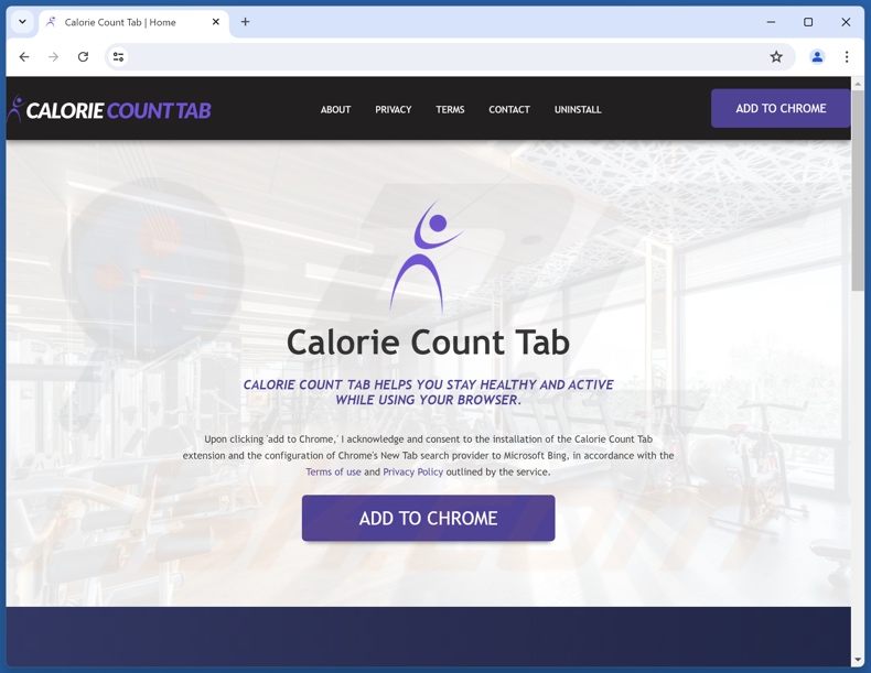 Website used to promote Calorie Count Tab browser hijacker