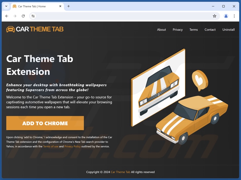 Website used to promote Car Theme Tab browser hijacker