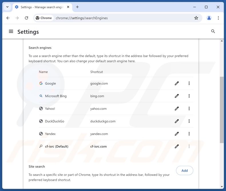 Removing cf-isrc.com from Google Chrome default search engine