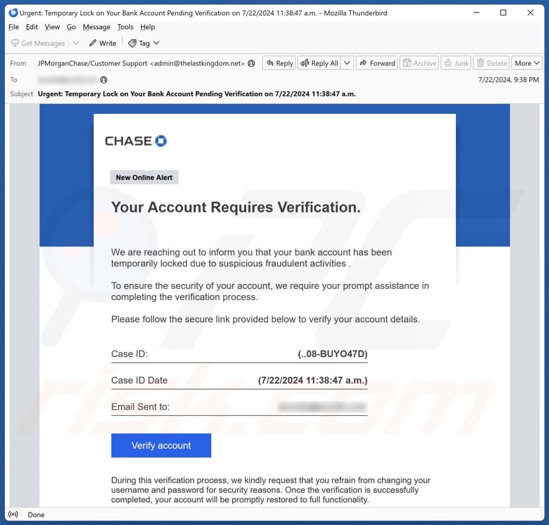 Chase - Account Verification email spam campaign