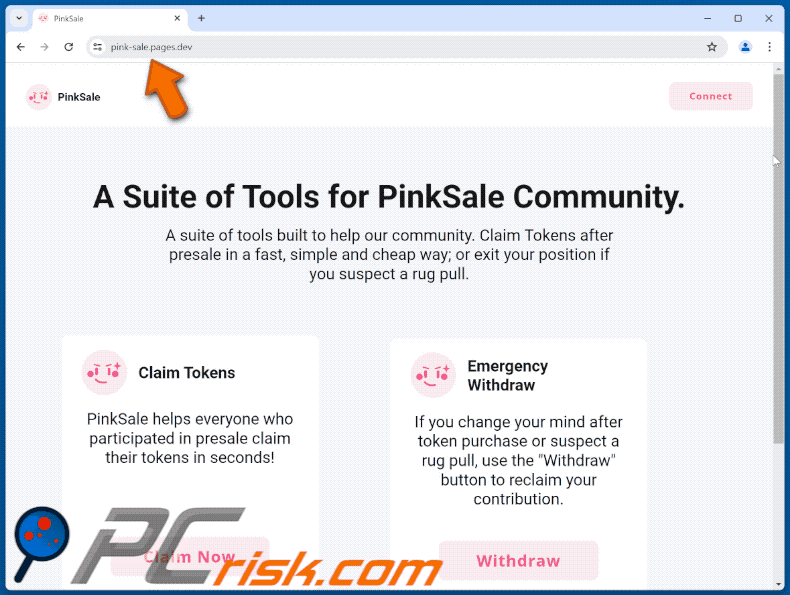 Appearance of Claim PinkSale Tokens scam (GIF)