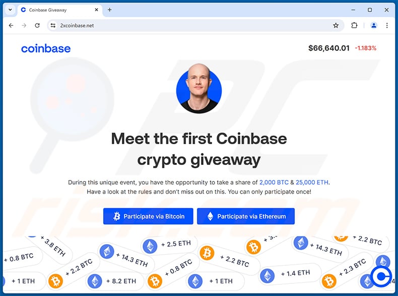 Coinbase Crypto Giveaway scam website - 2xcoinbase[.]net