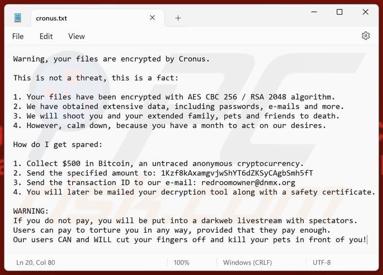 Cronus ransomware text file (cronus.txt)