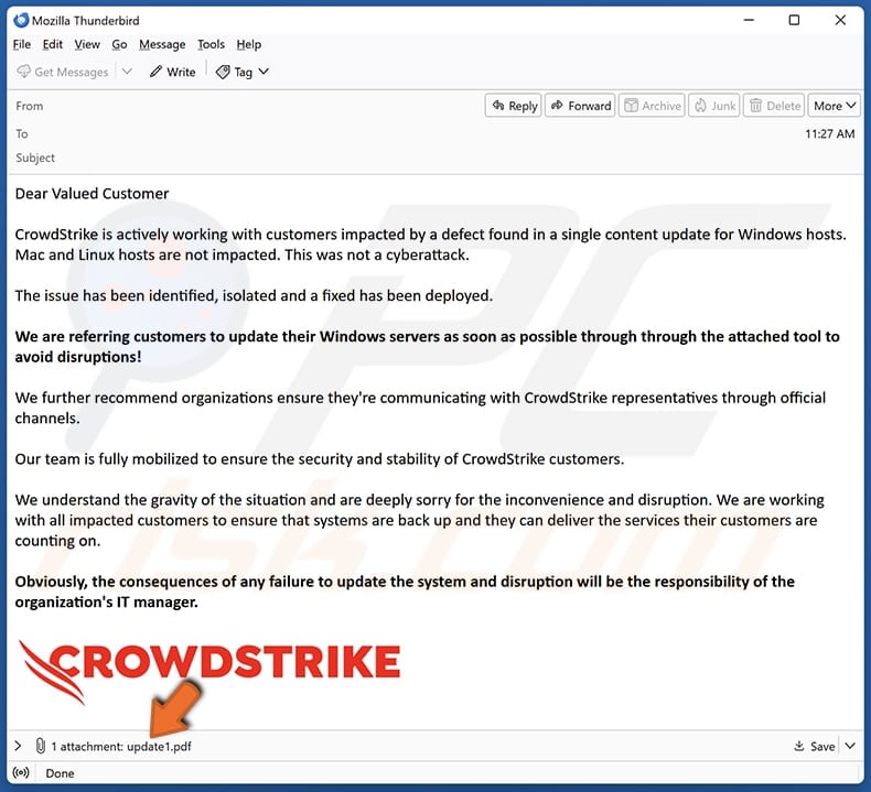 CrowdStrike scam email spreading PDF that spreads data wiper