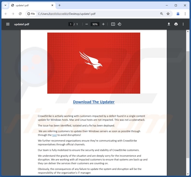 CrowdStrike scam PDF preading data wiper