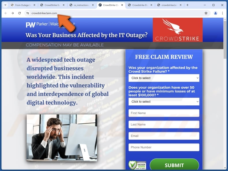 CrowdStrike scam website hosting a fraudulent scheme