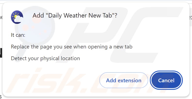 Daily Weather New Tab browser hijacker asking for permissions