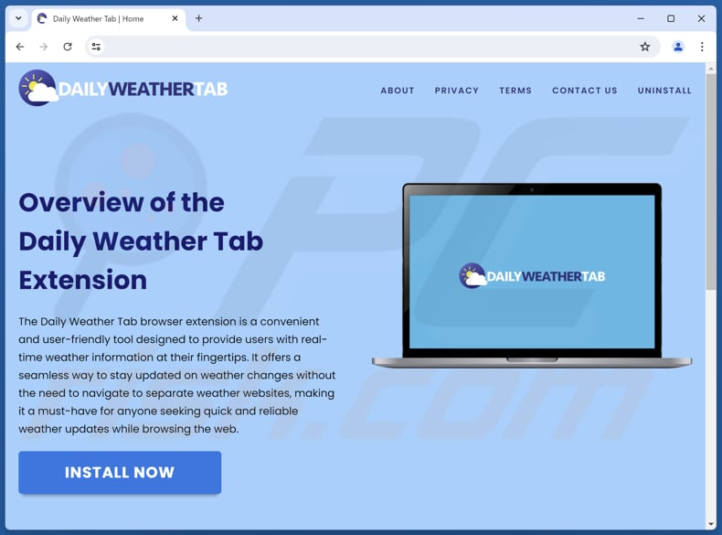 Website used to promote Daily Weather New Tab browser hijacker